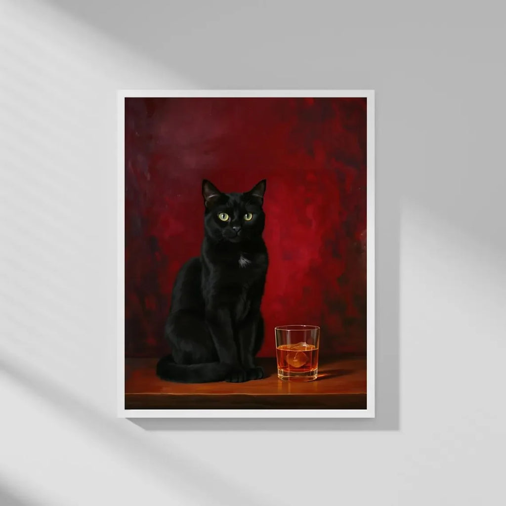 Black Cat Smoking a Cigarette Poster, Vintage Print, Whimsical Wall Art, Funny Animal Art, Poster for Bar Cart, Quirky Kitchen W